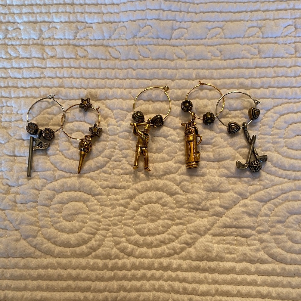 Gold and Silver Golf-Themed Wine Glass Charms